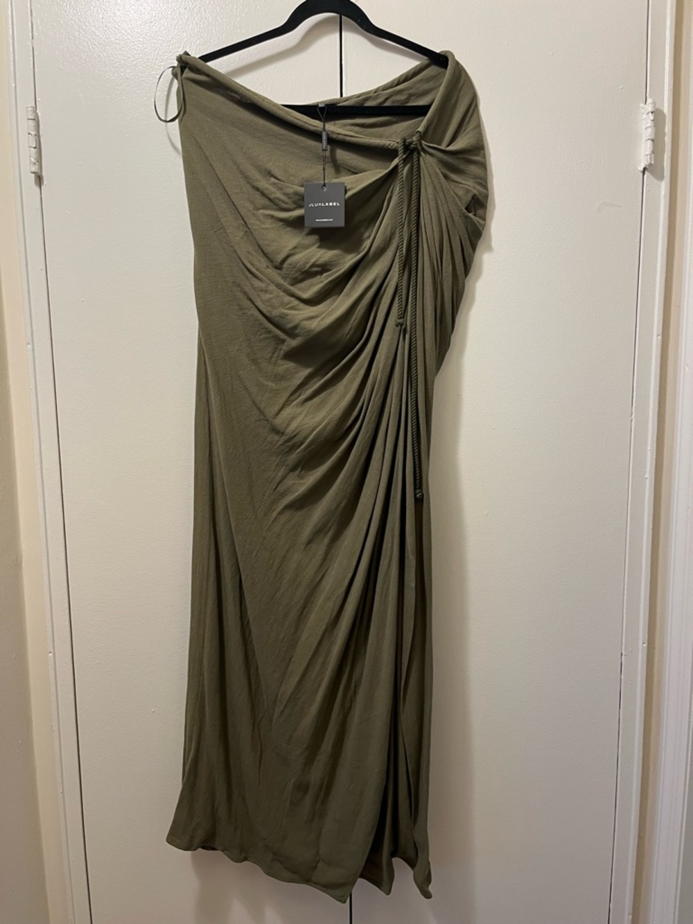 JLUXLABEL Olive Draped Maxi Skirt with Side Tie size XXL